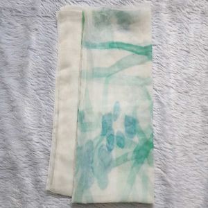 White Dupatta with Green Floral Print