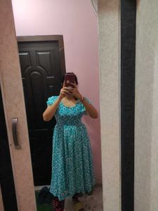 Chic Teal Swirl Print Midi Dress