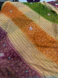 multi color bandhej  hand work saree