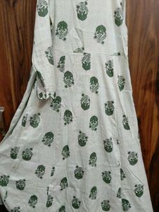 Elegant White &amp; Green Anarkali Suit with dupatta