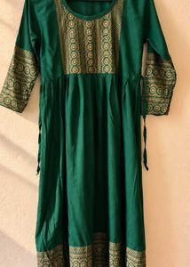 Green Anarkali with Gold Print