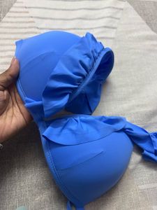 Blue Ruffled Bikini Top