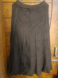 Brown Pleated Knit Midi Skirt