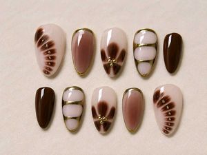 Blossom Gel Press-On Nails Set💅🤎🤍