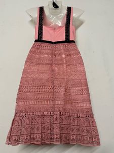 Chic Pink Lace Dress with Black Accents