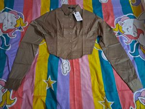 Shein drop shoulder Cropped Khaki Shirt