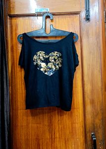 🇳🇿💫🎀Sparkling Heart Cold Shoulder T-Shirt