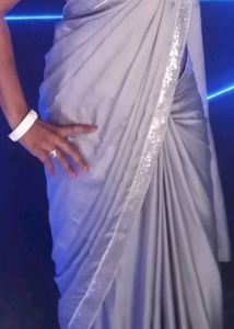 Elegant silver saree with sequence border