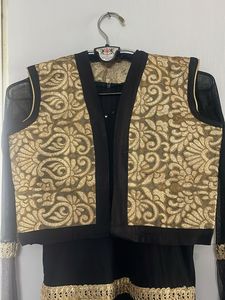 Black &amp; Gold Anarkali Dress with Jacket
