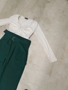 Beautiful White Top With Green Trousers