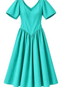 Chic Teal Square Neck Midi Dress