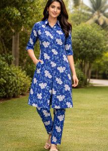 Elegant Blue Floral Kurta Set