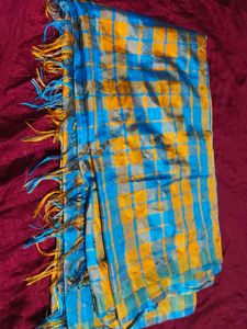 Vibrant Blue & Yellow Checked Saree
