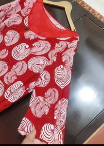 Red 🔴 White Printed Top For 46 Bust