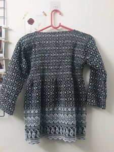 Black &amp; White Embroidered Top