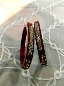 Yellow and brown kda Embellished Bangles Set