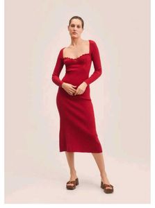 Red Ribbed Midi Dress