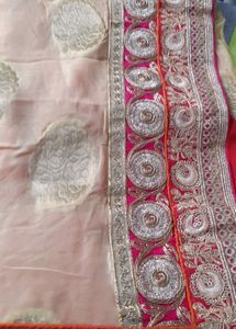Heavy Cream And Red Color Combination Saree