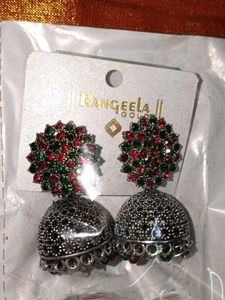 Stunning Red & Green Jhumka Earrings