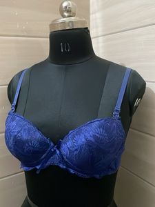 34b Stylish Blue Lace Padded Bra