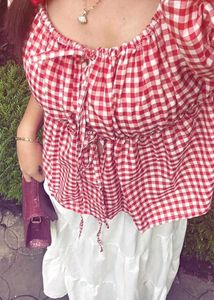 Chic Red Gingham Peplum Top