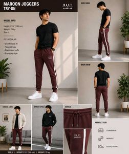 Maroon Joggers with Side Stripe