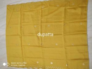 Yellow modal silk handwork suit with  muslin d