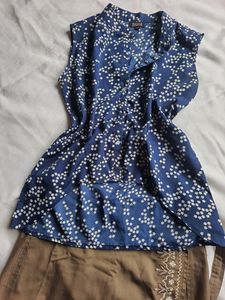 Blue Floral Sleeveless Blouse