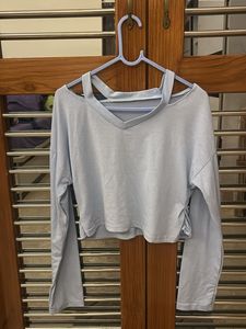 Light Blue Cut-Out Neck Long Sleeve Top