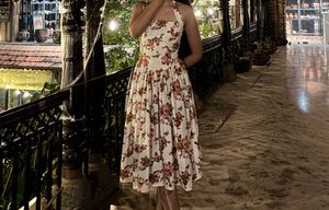 Vintage Floral Halter Neck Midi Dress