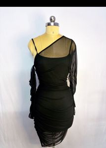 Chic Black Mesh Sleeve Bodycon Dress