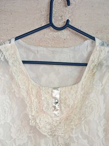 Sheer Lace Blouse Top White Layered