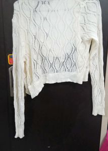 White Cropped Knit Cardigan