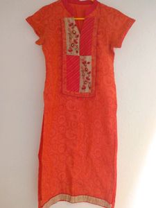 Coral Coloured Kurta Set, XS