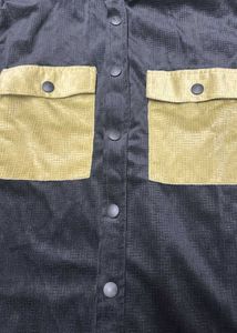 Black Corduroy Shirt with Gold Pockets