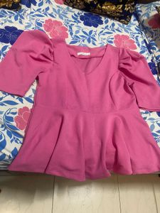 V-Neck Peplum Top with Puff Sleeves