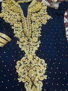 Exquisite Navy Blue Kurta with Gold Embellishments