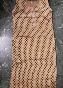 Beige/Green Block Print Sleeveless Kurta