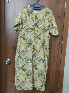 White Green Floral Print Dress