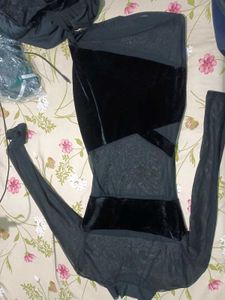 Chic Black Mesh &amp; Velvet Dress