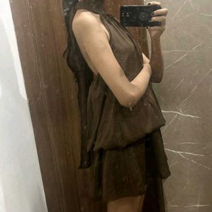 Littlebox brown chic halter neck tiered mini dress