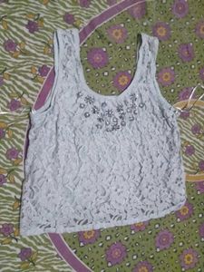 Light Blue Lace Embellished Crop Top