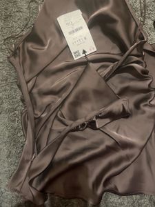 Zara Mauve Satin Halter Scarf Top - Size Small