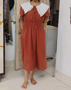Vintage Burnt Orange Dress with Lace Collar