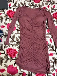 Dusty Rose Ruched Long Sleeve Dress
