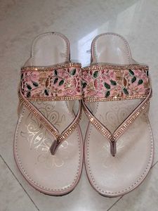 Embellished Pink Flat Sandals