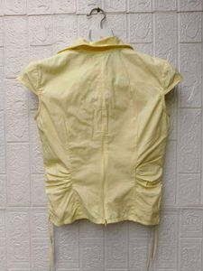 Korean Pintrest Yellow Lace-Up Embroidered Top