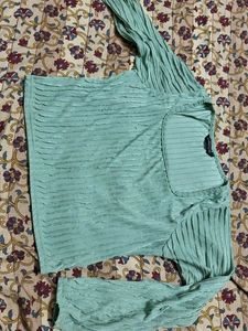 Mint Green Ribbed Long Sleeve Crop Top