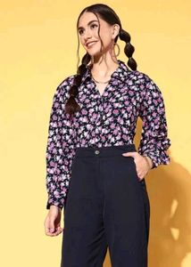 Floral Print Collared Button-Down Shirt