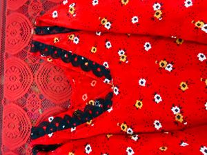 Red Printed Kurta with Black Bottom